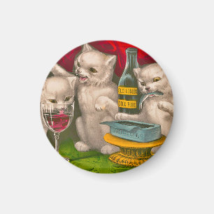 Aimant Les chatons boivent et mangent du poisson sardine
