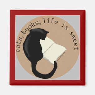 Aimant Les chats, livres, la vie est v2 doux