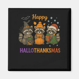 Aimant Les femmes heureux Hallothanksmas Raccoon Hallowee