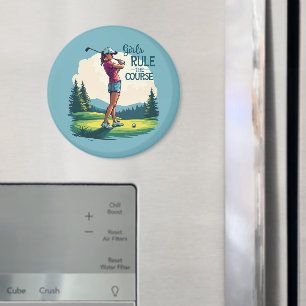 Aimant Les filles gouvernent le parcours Retro Golf Illus
