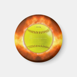 Aimant Les flammes de balle rapide de softball jaune de S
