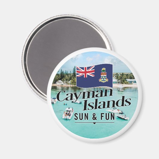 Aimant "Les Îles Caïmans Soleil & Amusement" Avec Drapeau (Recto/Verso)