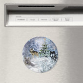 Aimant Les loups à Noël un Wonderland Fridge d'hiver (In Situ (Lave-vaisselle))