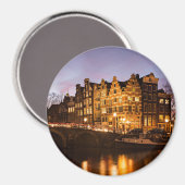 Aimant Les maisons du canal d'Amsterdam à l'aimant rond d (Recto/Verso)