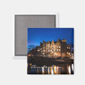 Aimant Les maisons du canal d'Amsterdam la nuit (Recto/Verso)