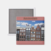 Aimant Les maisons du canal d'Amsterdam Pays-Bas (Recto/Verso)