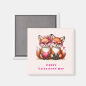 Aimant Les mignons renards orange en amour Saint-Valentin (Recto/Verso)
