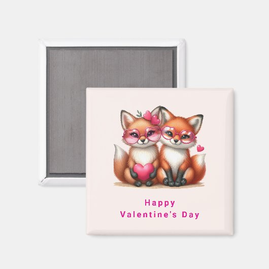 Aimant Les mignons renards orange en amour Saint-Valentin (Recto/Verso)