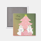 Aimant Les neigeurs par un sapin rose (Recto/Verso)