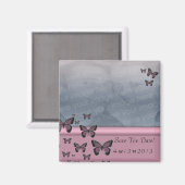 Aimant Les Papillons Fuchsia Sauvegardent La Date (Recto/Verso)