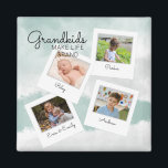 Aimant Les petits-enfants font la vie des grands-enfants<br><div class="desc">Vos parents adoreront ce collage photo aquarelle de leurs petits-enfants.Cette aquarelle verte et grise dit : Les petits-enfants font la vie grandiose,  et peuvent être personnalisés avec quatre photos et noms de famille.</div>