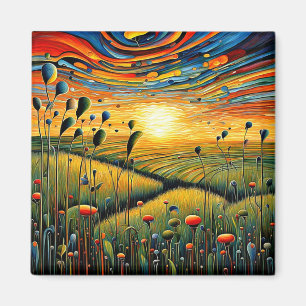 Aimant Les prés gris au coucher du soleil 4