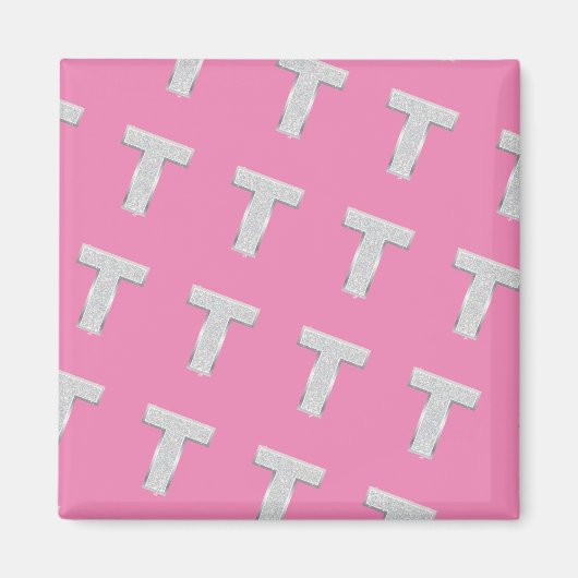AIMANT LETTRE ARGENT ROSE T (Devant)