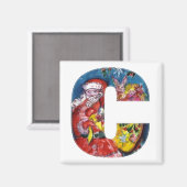 AIMANT LETTRE C DE NOËL / PÈRE NOËL AVEC CADEAUX MONOGRAM (Recto/Verso)