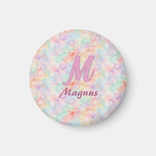 Aimant lettre c initiale nom pastel aquarelle rose bleu (Devant)