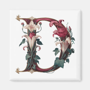 Aimant Lettre D Art Nouveau noir et rouge