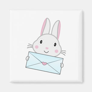 Aimant Lettre d'amour mignonne et belle lapin tenant