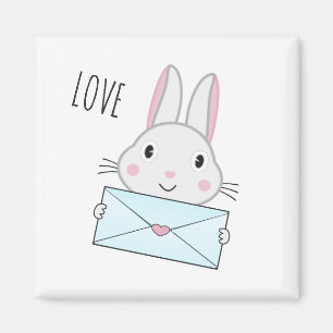 Aimant Lettre d'amour mignonne et belle lapin tenant