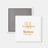 Aimant Lettre de nom de garçon d'honneur orange date masc (Recto/Verso)