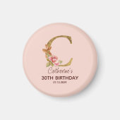 Aimant Lettre de nom personnalisée C Roses roses blush or (Devant)