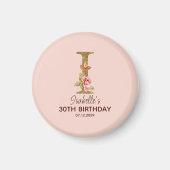Aimant Lettre de nom personnalisée I Roses roses blush or (Devant)