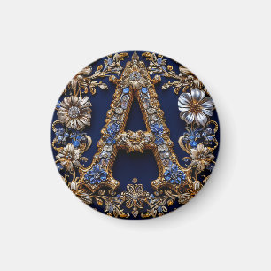 Aimant Lettre dorée élégante "A" avec décoration florale