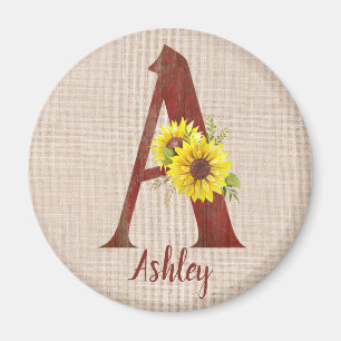 Aimant Lettre en bois de grange A & Tournesols Personnali