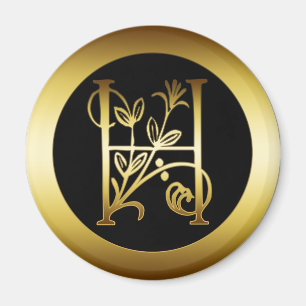 AIMANT LETTRE FLORALE H DE MONOGRAMME D'OR