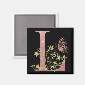 Aimant LETTRE Florale Parties scintillant rose L (Recto/Verso)