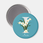 Aimant Lettre I Orchidées de Monogramme blanc métallique (Recto/Verso)