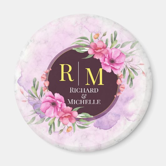 Aimant Lettre initiale florale de couronne Monogramme Nom (Devant)