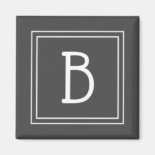 Aimant Lettre initiale monogrammée moderne encadrée grise