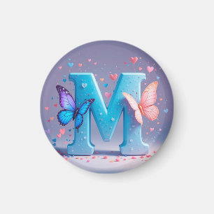 Aimant Lettre M colorée avec papillons