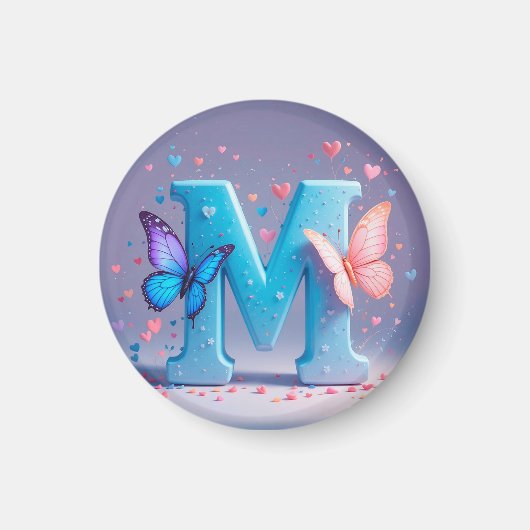 Aimant Lettre M colorée avec papillons (Devant)