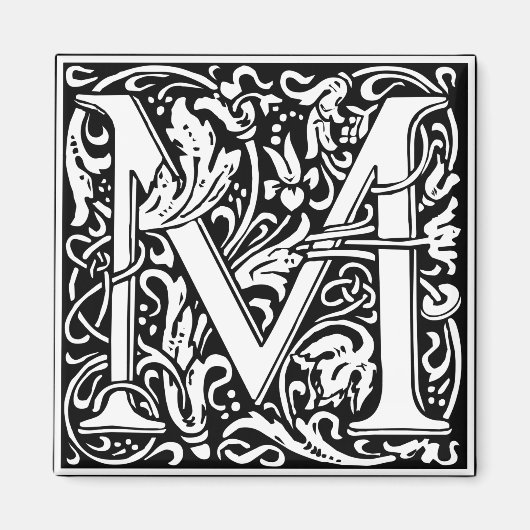 Aimant Lettre M Monogramme médiéval Art Nouveau (Devant)
