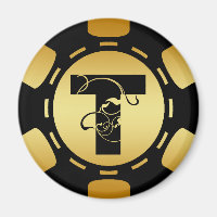 LETTRE MONOGRAMME NOIR ET OR T POKER CHIP