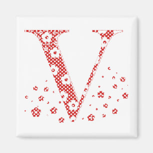 Aimant Lettre Motif aux fleurs V(rouge)