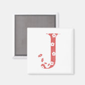 Aimant LETTRE Motif Fleur J (rouge) (Recto/Verso)