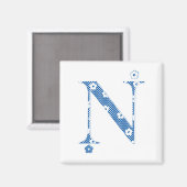 Aimant LETTRE Motif Fleur N(bleu) (Recto/Verso)