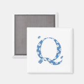 Aimant LETTRE Motif Fleur Q (bleu) (Recto/Verso)