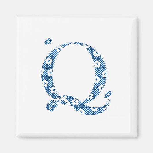 Aimant LETTRE Motif Fleur Q (bleu) (Devant)