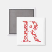 Aimant LETTRE Motif Fleur R(rouge) (Recto/Verso)