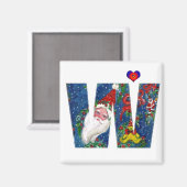 AIMANT LETTRE NOËL W / PÈRE NOËL RED RIBBON MONOGRAM (Recto/Verso)