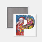 AIMANT LETTRE P DE NOËL / PÈRE NOËL AVEC CADEAUX MONOGRAM (Recto/Verso)