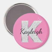 Aimant Lettre Parties scintillant en argent rose K (Recto/Verso)