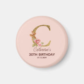 Aimant Lettre personnalisée C en or et roses rose blush (Devant)