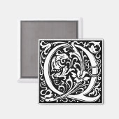 Aimant Lettre Q Monogramme médiéval Art Nouveau (Recto/Verso)