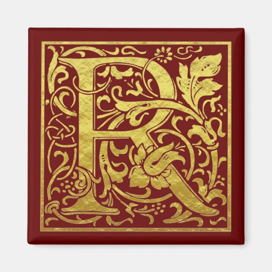 Aimant Lettre R Première Lettre Faux Or Rouge (Devant)