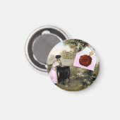 AIMANT LETTRE VALENTINE ROMANTIQUE, SCEAU DE CIRE ROUGE (Recto/Verso)