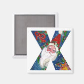 AIMANT LETTRE X DE NOËL / MONOGRAMME DE RIBON ROUGE PÈRE  (Recto/Verso)